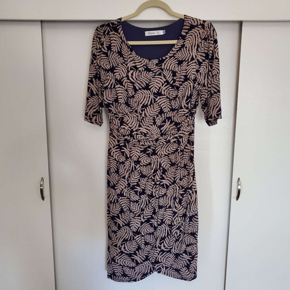 Modcloth Navy and Tan Fern Print Dress